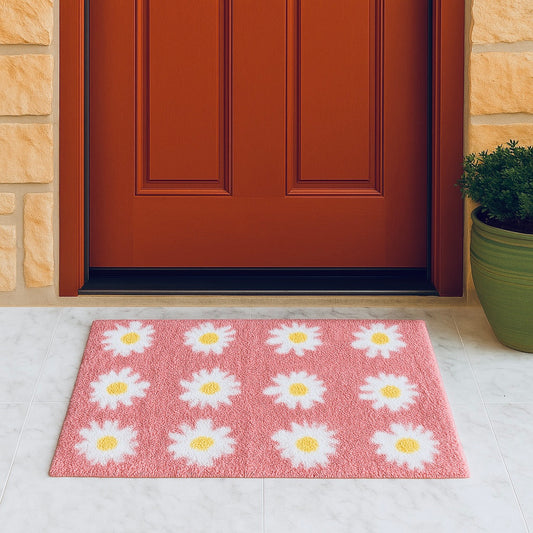 Anti-Skid Fur Door Mat [20in x 32in] | Baby Pink Daisy Print