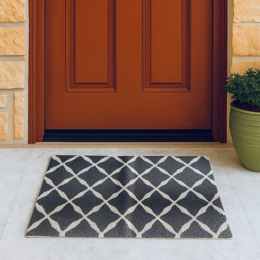 Anti-Skid Fur Door Mat [ 24in x 34in ] | Grey Diamonds