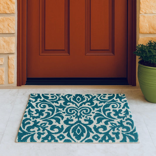 Anti-Skid Fur Door Mat [20in x 32in] | Turquoise Blue Floral Print
