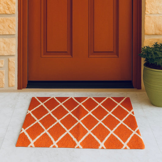 Anti-Skid Fur Door Mat [ 24in x 34in ] | Orange Diamonds