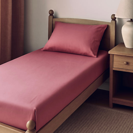 Cotton Percale Bedsheet with Pillow Cover – Single Cot (60 x 90 in) | Certified Pure Cotton | Rouge Pink